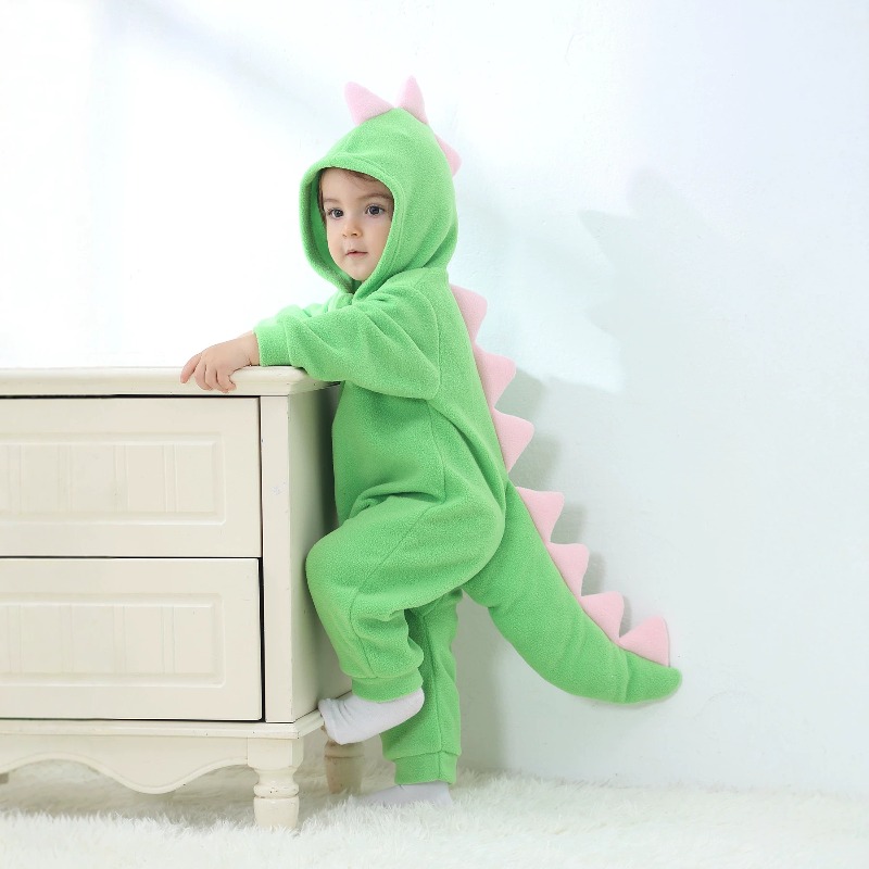 Cotton Baby Onesies Zipper - Macacão de Bebê Recém-Nascido Verde Dinossauro