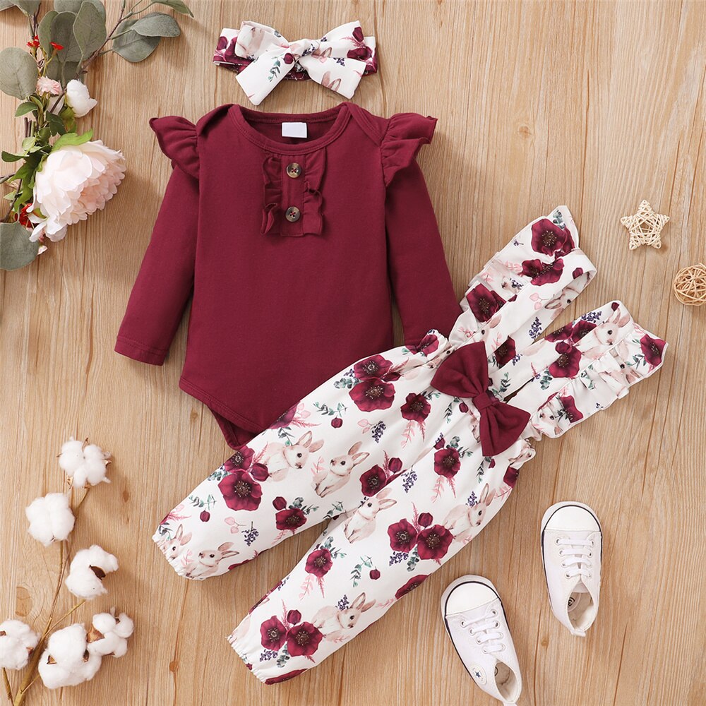 Newborn Baby Girl Romper Floral - Bebê recém-nascido menina roupas set, manga