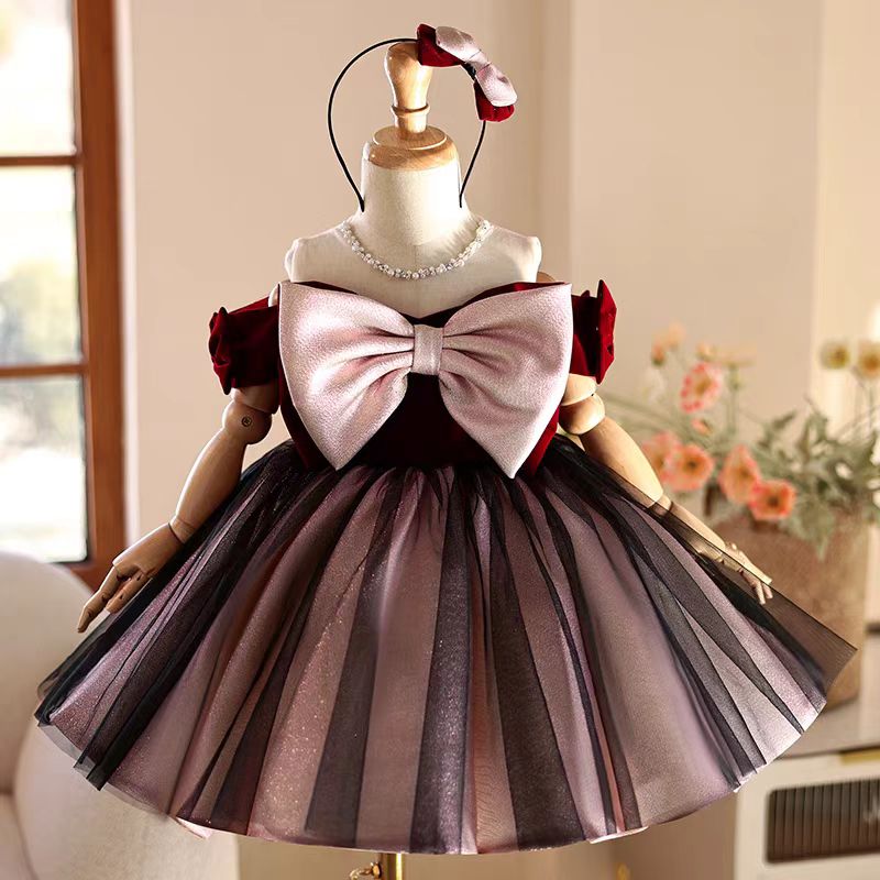 Toddler Girl Tulle Party Dress - Jill desejo j464 elegante borgonha vestido