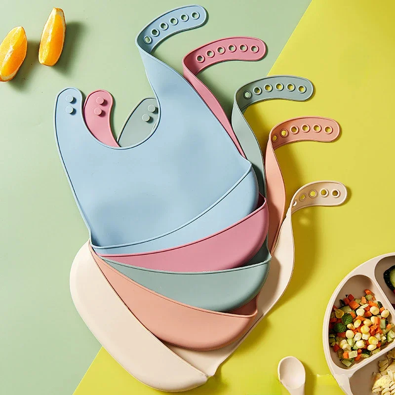 Waterproof Baby Bibs Silicone - 1-4 Peças Babadores Ajustáveis Impermeáveis para