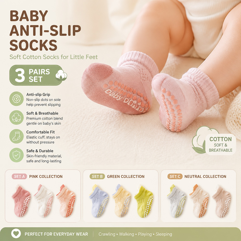 Unisex Baby Socks Non Slip - Meias Antiderrapantes para Bebês, Conjunto com