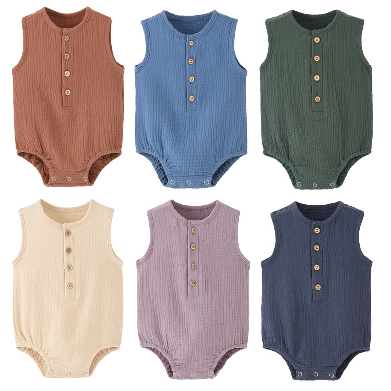 Baby Summer Linen Sleeveless Jumpsuit - Macacão de Verão para Bebê Recém-Nascido,