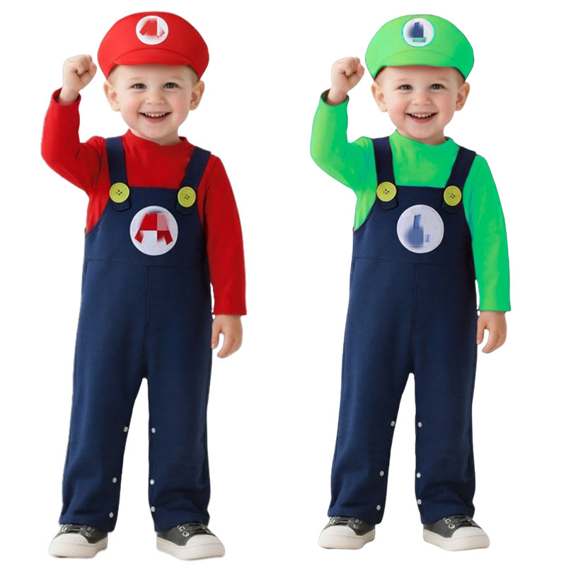 Baby Clothes - Bebê encanador traje vermelho verde anime