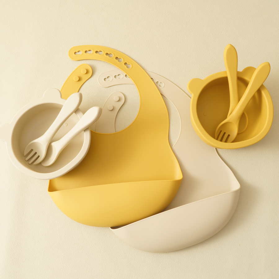 Waterproof Baby Bibs Silicone - Louça de silicone infantil, conjunto de