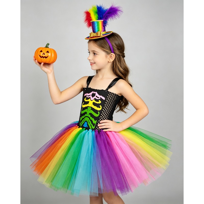 Vestido Tutu de Esqueleto Arco - Toddler Girl Tulle Party Dress avaliação e preço