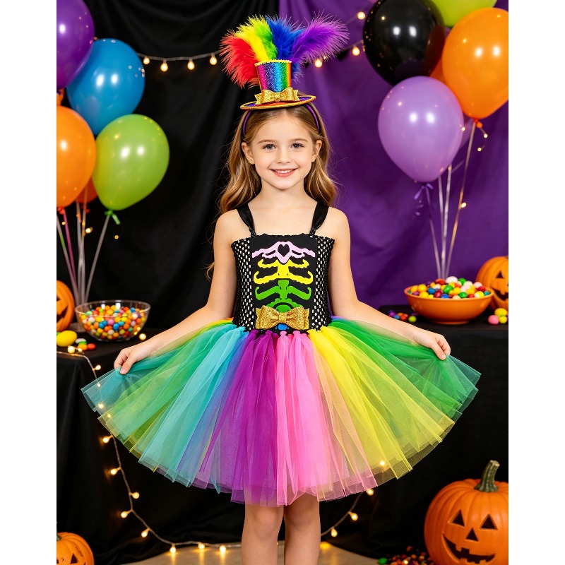 Vestido Tutu de Esqueleto Arco - Toddler Girl Tulle Party Dress avaliação e preço