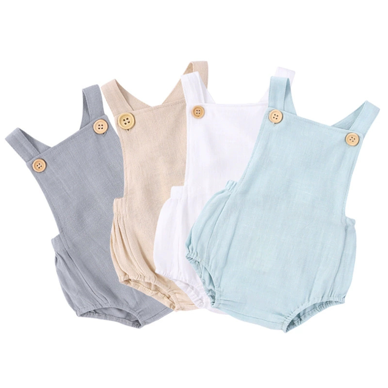 2025 verão bebê recém-nascido  - Baby Summer Linen Sleeveless Jumpsuit avaliação e preço