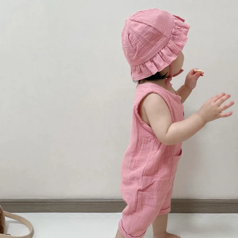 2 pçs/set roupas de verão do b - Baby Summer Linen Sleeveless Jumpsuit avaliação e preço