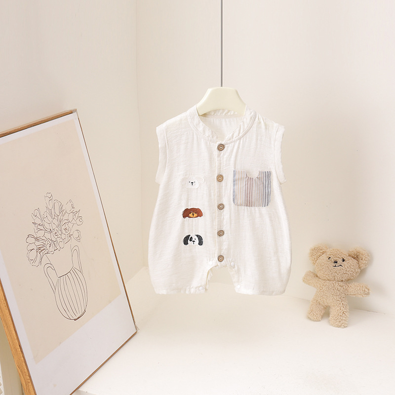 Macacão de verão para bebês me - Baby Summer Linen Sleeveless Jumpsuit avaliação e preço